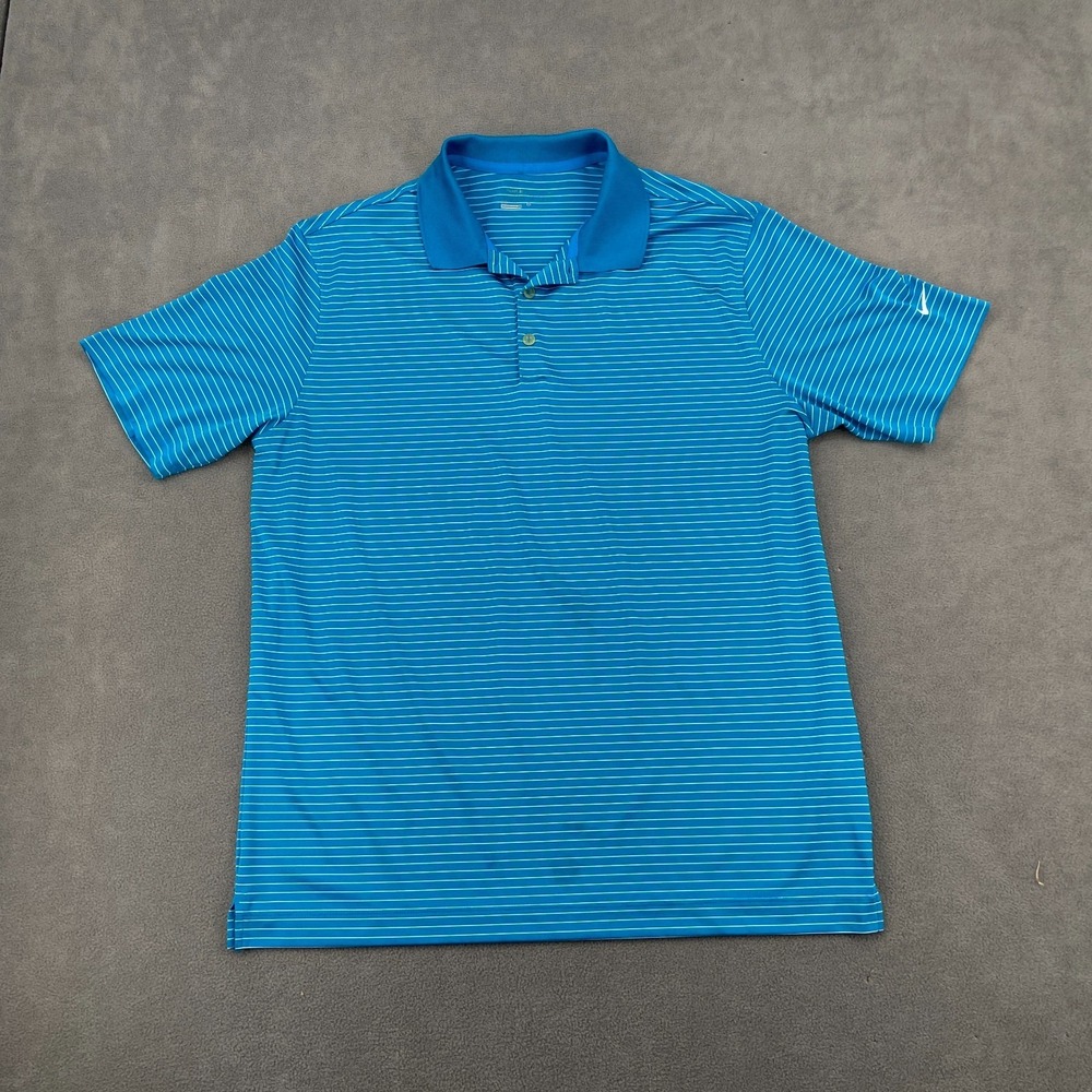 Nike Dri-Fit Polo Shirt Mens Large Blue White Striped Golf Performance Popover